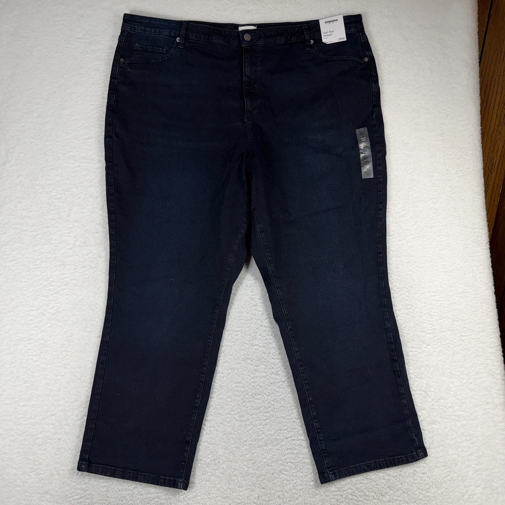 Sonoma Women's Plus High Rise Straight Skinny Jeans Dark Wash 26W (46x28) NWT
